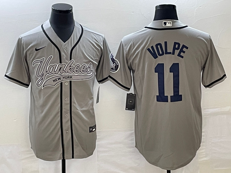 MLB New York Yankees #11 Anthony Volpe Gray With Patch Baseball Nike Jersey