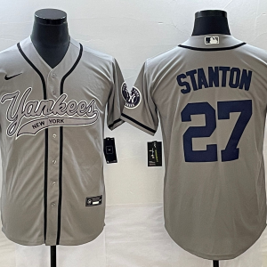 MLB New York Yankees #27 Giancarlo Stanton Gray With Patch Baseball Nike Jersey