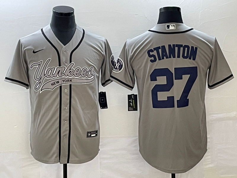 MLB New York Yankees #27 Giancarlo Stanton Gray With Patch Baseball Nike Jersey