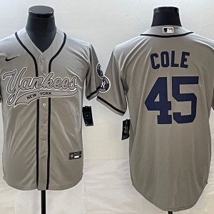 MLB New York Yankees #45 Gerrit Cole Gray With Patch Baseball Nike Jersey