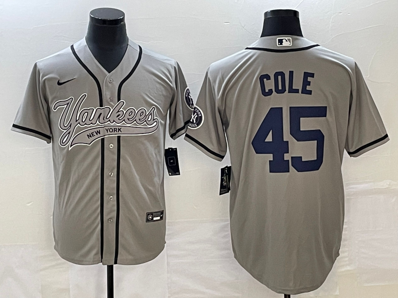 MLB New York Yankees #45 Gerrit Cole Gray With Patch Baseball Nike Jersey