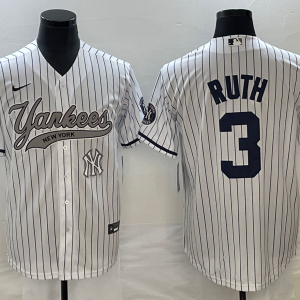 MLB New York Yankees #3 Babe Ruth White With Patch Baseball Jersey