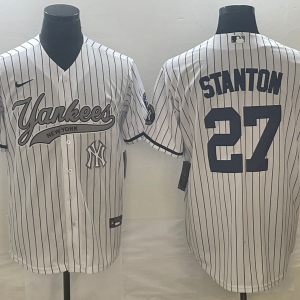 Men's New York Yankees #27 Giancarlo Stanton White With Patch Baseball Jersey