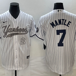 Men's New York Yankees #7 Mickey Mantle White With Patch Baseball Jersey