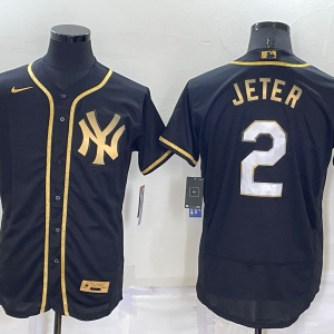 MLB New York Yankees #2 Derek Jeter Black/Gold Flex Elite Jersey