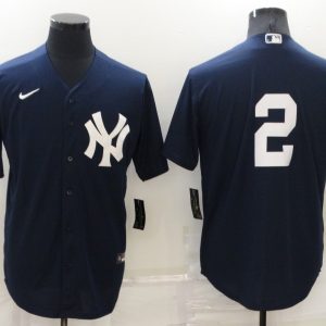 MLB New York Yankees #2 Jeter Navy Blue Game Nike Jersey