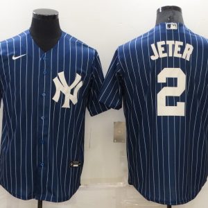 MLB New York Yankees #2 Jeter Navy Blue Throwback Nike Jersey