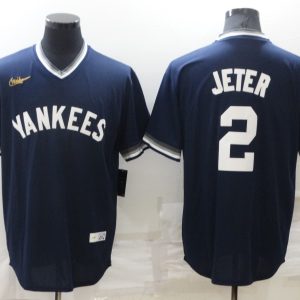 MLB New York Yankees #2 Jeter Navy Blue Game Nike Jersey