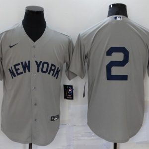 MLB New York Yankees #2 Jeter Grey Game Nike Jersey