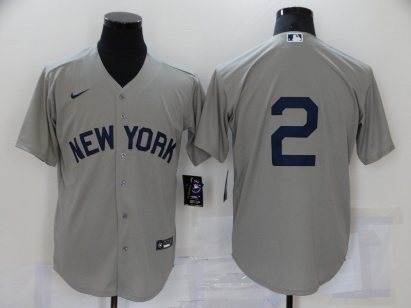 MLB New York Yankees #2 Jeter Grey Game Nike Jersey