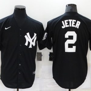 MLB New York Yankees #2 Jeter Black Throwback Nike Game Jersey