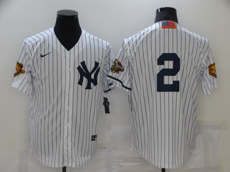 MLB New York Yankees #2 Jeter White Throwback Game Nike Jersey