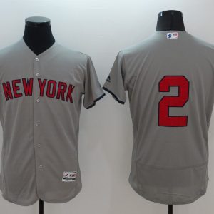 MLB New York Yankees #2 Jeter Grey Flex Base Elite Jersey
