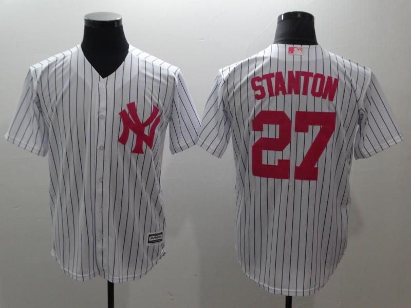 MLB New York Yankees #27 Stanton White Pink Nike Game Jersey