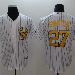 MLB New York Yankees #27 Stanton White Gold Nike Game Jersey