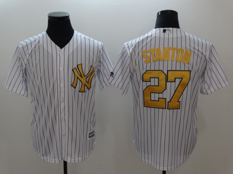MLB New York Yankees #27 Stanton White Gold Nike Game Jersey