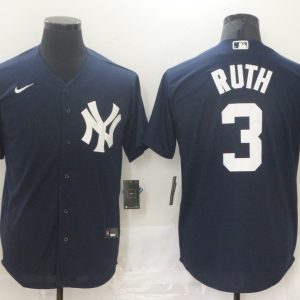 MLB New York Yankees #3 Babe Ruth Blue Nike Game Jersey
