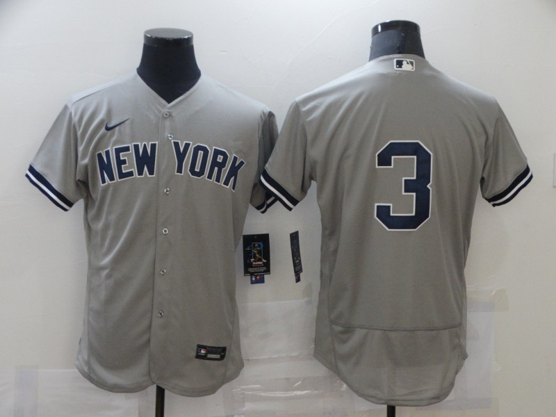 MLB New York Yankees #3 Babe Ruth Grey Flex Base Elite Jersey