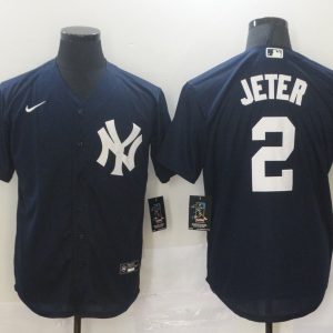 MLB New York Yankees #2 Jeter Navy Blue Game Nike Jersey