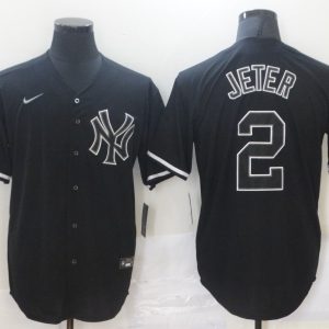 MLB New York Yankees #2 Jeter Black Game Nike Jersey