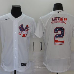 MLB New York Yankees White #2 Derek Jeter USA Flag Flexbase Jersey