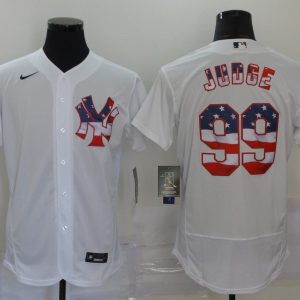 MLB New York Yankees White #99 Aaron Judge USA Flag Flexbase Jersey