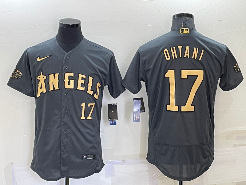 MLB Los Angeles Angels #17 Shohei Ohtani Charcoal 2022 All-Star Grey Flex Base Elite Jersey