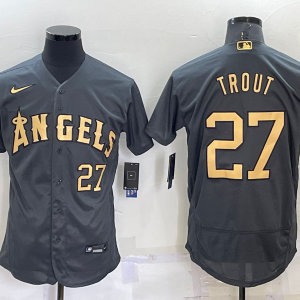 MLB Los Angeles Angels #27 Mike Trout Charcoal 2022 All-Star Grey Flex Base Elite Jersey