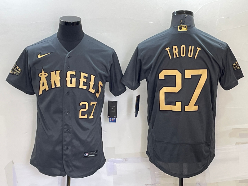 MLB Los Angeles Angels #27 Mike Trout Charcoal 2022 All-Star Grey Flex Base Elite Jersey