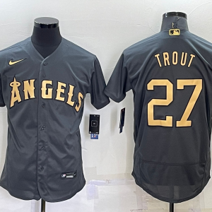 MLB Los Angeles Angels #27 Mike Trout Charcoal 2022 All-Star Grey Flex Base Elite Jersey