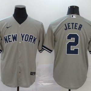 MLB New York Yankees #2 Derek Jeter Grey Game Nike Jersey