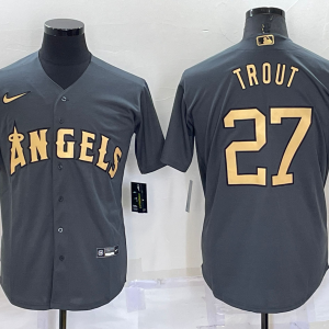 MLB Los Angeles Angels #27 Mike Trout Charcoal 2022 All-Star Jersey