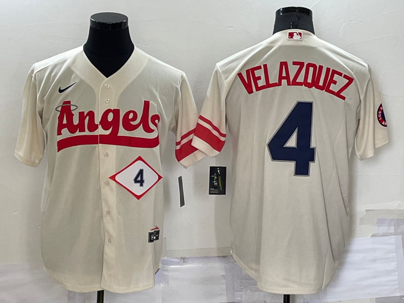MLB Los Angeles Angels #4 Andrew Velazquez Cream 2022 City Connect Jersey