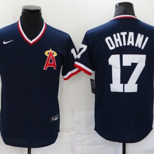 MLB Los Angeles Angels #17 Ohtani Navy Throwback Game Jersey