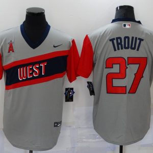 MLB Los Angeles Angels #27 Trout Grey Game Nike Jersey