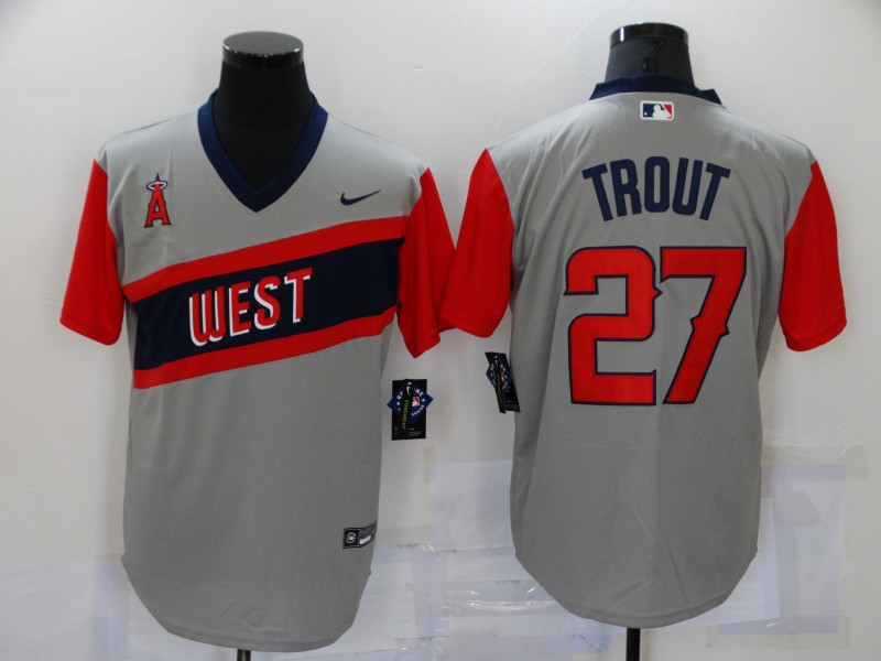 MLB Los Angeles Angels #27 Trout Grey Game Nike Jersey
