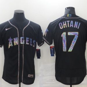 MLB Los Angeles Angels #17 Shohei Ohtani 2021 Black Iridescent Logo Flex Elite Jersey