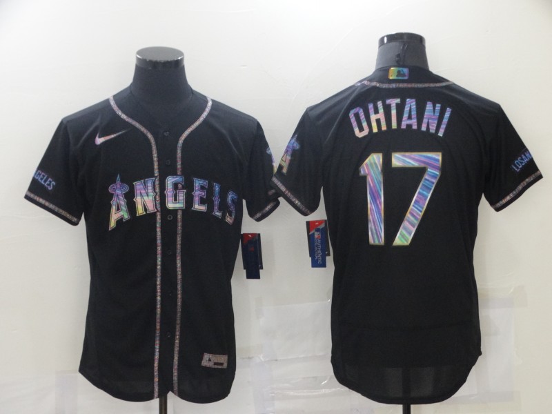 MLB Los Angeles Angels #17 Shohei Ohtani 2021 Black Iridescent Logo Flex Elite Jersey