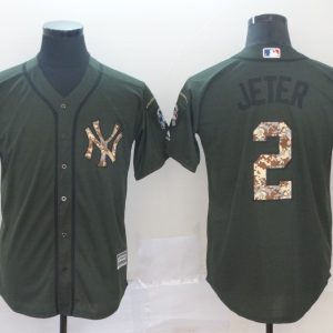 MLB New York Yankees #2 Jeter Green Salute To Service Men Jersey