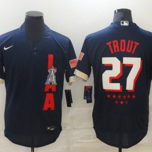MLB Los Angeles Angels #27 Trout 2021 Navy All-Star Flex Base Elite Jersey