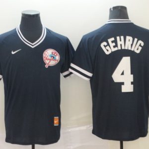 MLB New York Yankees #4 Gehrig Navy Blue Thowback Mens Jersey