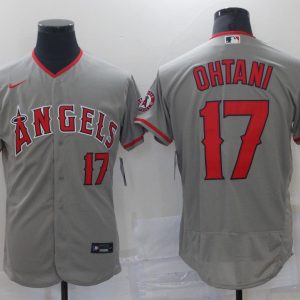 MLB Los Angeles Angels #17 Ohtani  Grey Flex Base Elite Jersey