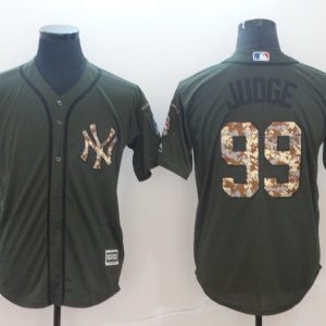 MLB Yankees #99 Aaron Judge Olive Green Camo Cool Base Mens Jersey