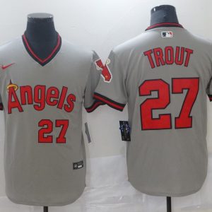 MLB Los Angeles Angels #27 Trout Grey Game Nike Jersey