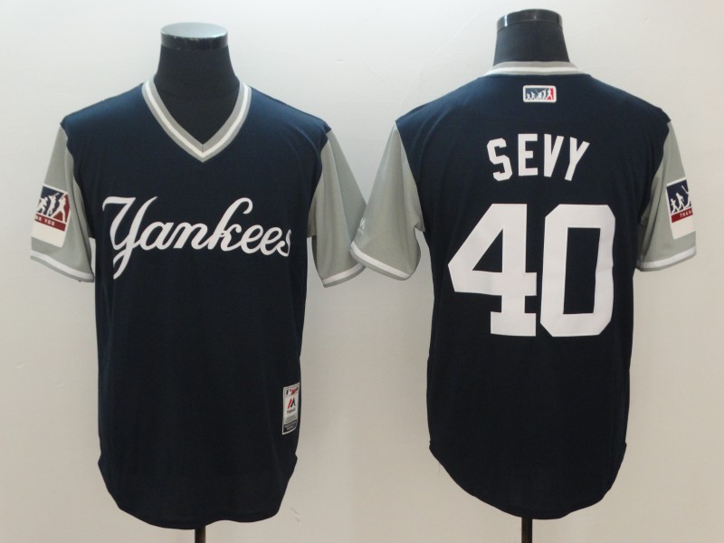 Men's MLB Yankee #40 Sevy Mejestic Dark Blue 2018 Players' Weekend Flex Base Jersey