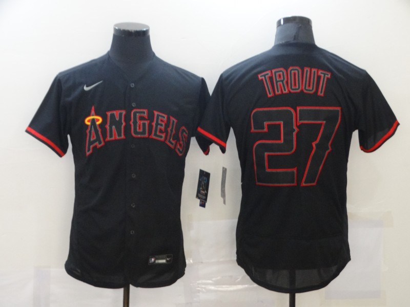 MLB Los Angeles Angels #27 Trout Black Flex Base Elite Jersey