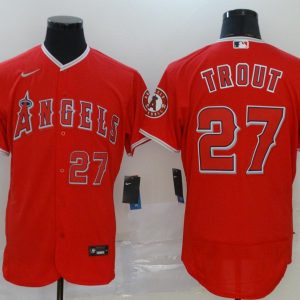 MLB Los Angeles Angels #27 Trout  Red Flex Base Elite Jersey