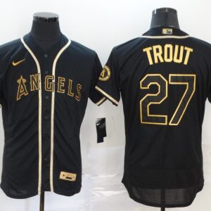 MLB Los Angeles Angels #27 Trout Black Golden Flex Base Elite Jersey