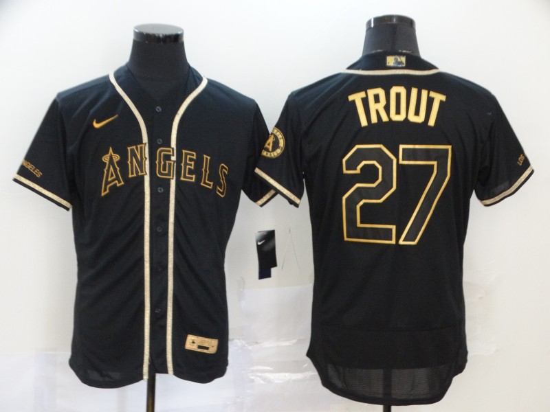 MLB Los Angeles Angels #27 Trout Black Golden Flex Base Elite Jersey