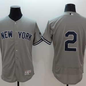 Majestic MLB New York Yankees #2 Jeter Grey Elite Jersey